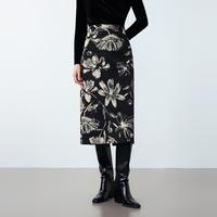 朗姿 棉质高级感法式气质显瘦印花裙子冬时尚别致半身裙