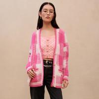 maje 冬季女装格纹宽松针织马海毛混纺开衫针织外套