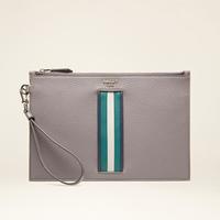 BALLY 经典条纹男士灰色皮革随身包手拿包6302050