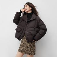 朗文斯汀 2025冬季新款简约通勤立领白鸭绒短款泡芙羽绒服外套