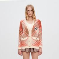 maje 冬季女装时尚宽松格子刺绣长袖针织开衫外套马海毛混纺上衣