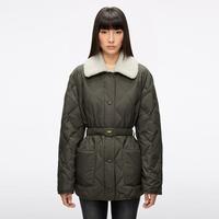 MISS SIXTY 2025秋款羽绒外套女菱格可拆毛领系腰带宽松90鸭绒