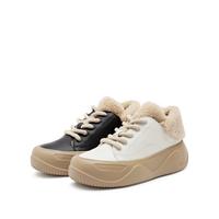 思加图 冬季时尚复古休闲鞋加绒保暖毛毛鞋厚底板鞋