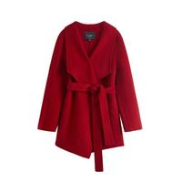 拉夏贝尔 绵羊毛气质廓形大衣2025冬季新款大红毛呢外套