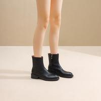 NINE WEST 头层牛皮中筒女靴子圆头粗跟2025款春秋冬休闲百搭瘦瘦靴