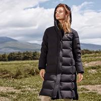 乐飞叶 户外秋冬季过膝长款防水鹅绒保暖防寒外套运动女式羽绒服