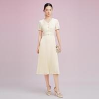 拉珂蒂 春秋高级感优雅浪漫千金风精致钉珠连衣裙女长裙