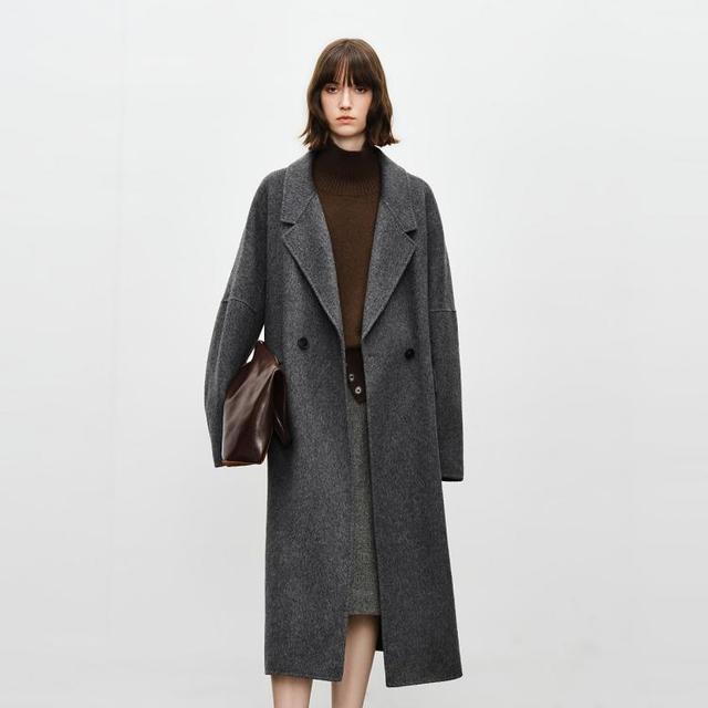 冬季极简冷调灰时髦日常出挑长款两粒扣女士大衣