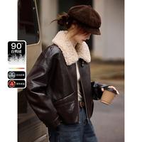苏醒的乐园 冬季复古港风小个子短款PU皮夹克外套羽绒服