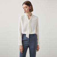 朗姿 法式飘带领纯色别致长袖气质衬衫衬衣春秋季上衣女