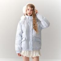 限尺码：GUUKA 连帽羽绒服女冬季格纹蝴蝶结绣花保暖面包服