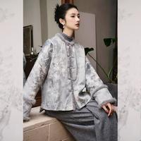 2025冬季人丝肌理提花夹棉外套新中式棉袄短款小众设计感棉衣