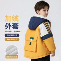 Disney baby 迪士尼宝宝 男童冬季棉服加绒加厚保暖连帽风衣棉衣儿童工装外套