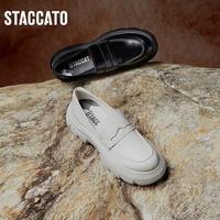 思加图 冬季春绘好彩厚底乐福鞋女英伦风小皮鞋