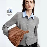 限尺码：朗姿 可拆卸衬衫领针织开衫撞色气质设计感通勤上衣秋款