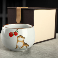 易信 汝窑茶杯陶瓷杯子 馋猫主人杯-月白