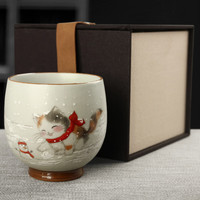易信 汝窑杯陶瓷缘定杯 雪人猫