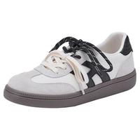 热风 银色德训鞋女款2026年春季平底运动休闲鞋百搭小白鞋女鞋