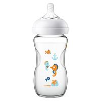 AVENT 新安怡 自然系列 SCF674/14 玻璃彩绘奶瓶 240ml 橙色海马 1月+