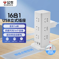 公牛 立式USB插座 过载保护插排/插线板/接线板/排插 12位总控+2A2C 全长1.6米 GNV-UL1012U 白色 USB立式12位总控白