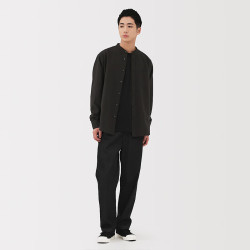 無印良品 MUJI 男式水洗牛津立领长袖衬衫男士衬衣男装25年冬季纯色纯棉AC4ACC5A 深灰色