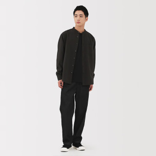 無印良品 MUJI 男式水洗牛津立领长袖衬衫男士衬衣男装25年冬季纯色纯棉AC4ACC5A 深灰色 XL