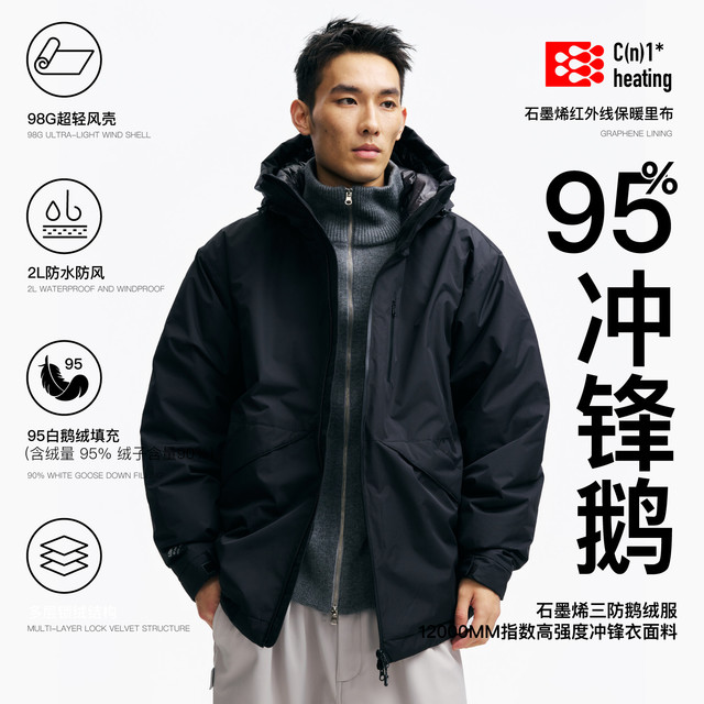 淘金币可用：PIN SKTBS 「冲锋鹅」鹅绒高充绒量95白鹅绒户外防寒连帽羽绒服外套