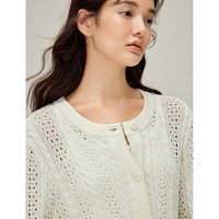 茵曼（INMAN）简约通勤绞花镂空针织开衫2026春季女装圆领显瘦毛衣外套 米白色 XL