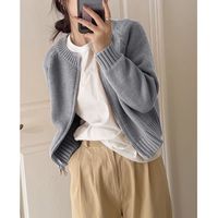 零柒零捌灰色短款毛衣外套女装早春2025宽松厚开衫长袖针织衫