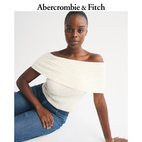 Abercrombie & Fitch女装25秋冬美式性感辣妹修身一字肩露肩毛衣针织衫 白色 XS (160/84A)