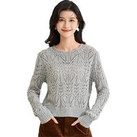 金菊 福利款【含羊毛】重工镂空钩花外穿花边圆领套头上衣女式针织衫