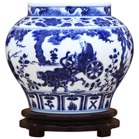 景德镇陶瓷器仿元青花鬼谷子下山罐工艺品客厅摆件家居酒柜玄关书房博古架办公室茶室装饰品瓷瓶艺术品摆设 高白仿元青花
