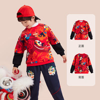 安踏 儿童卫衣男童宝宝红色印花套头衫喜庆上衣