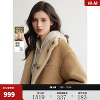 ELLE 法式复古麂皮绒毛绒短外套女2025冬季新款仿皮草宽松通勤上衣 卡其 S