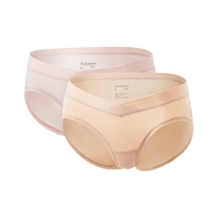 全棉时代（PurCotton）产妇内裤针织低腰纯棉孕期产后裤三角裤2条 肤色+粉色 L