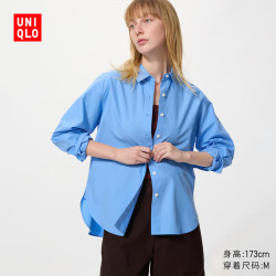 优衣库 女装全棉衬衫/长袖衬衣休闲通勤外套482828 63 天蓝色 L