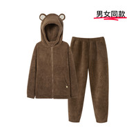 ubras贴贴系列|熊绒绒家居服珊瑚绒冬季睡衣厚 咖啡棕色-男女同款 M