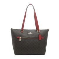 COACH 蔻驰 GALLERY系列 女士经典标志帆布托特包 F79609 IMRVQ 深咖配红 大号
