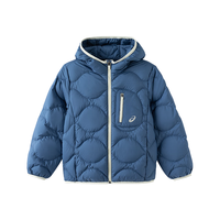 亚瑟士 童装25年冬季中大童短款三防羽绒服外套宽松轻量保暖 蓝色 85%绒子 140 充绒75.3g