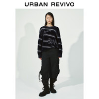 UR2025冬季女装潮流撞色条纹蝴蝶结提花针织衫UYV950111 蓝色 M
