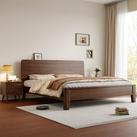 唐辑 胡桃木实木床1.8米x2米双人床主卧床-1.2*2米框架款