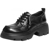 百丽 复古牛皮抓皱牛津鞋女2026春新质感厚底英伦风单鞋B3010AM6 黑色 40 (250mm)