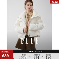 ELLE 90白鸭绒菱格短款羽绒服女2025冬季新款保暖通勤休闲廓形外套 白色 M