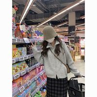 零柒零捌香芋紫色翻领高领双拉链毛衣外套女秋冬加厚立领针织开衫