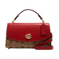 COACH 蔻驰 tilly系列 女士PVC手提戴妃包 C1439 IMS5J 浅棕配红色 小号