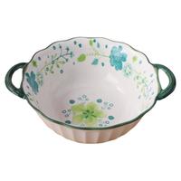 双耳防烫花边汤碗陶瓷家用小清新沙拉泡面螺蛳粉大盛汤碗手柄