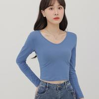 DEBRAND 女士V领露肚脐长袖T恤