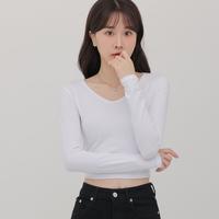 DEBRAND 长袖t恤女春季v领露肚脐辣妹装修身显瘦性感百搭打底衫上衣短款