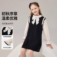Lavi 25年秋季女童连衣裙时尚蝴蝶结长袖女童毛衫裙