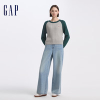 GAP女装LOGO撞色插肩袖圆领毛衣宽松针织衫634840 灰绿拼接 XS (155/76A)亚洲尺码